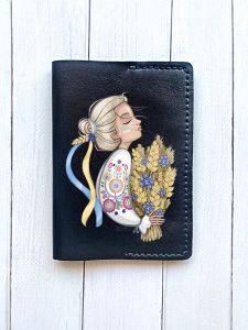 Шкіряна обкладинка на паспорт книжку :: Чорна (принт 173)