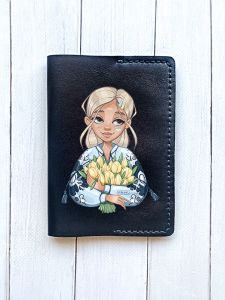 Шкіряна обкладинка на паспорт книжку :: Чорна (принт 23)