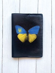 Шкіряна обкладинка на паспорт книжку :: Чорна (принт 255)