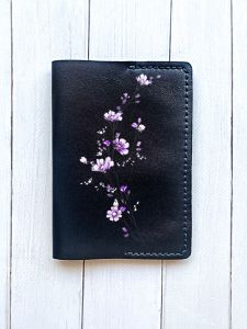 Шкіряна обкладинка на паспорт книжку :: Чорна (принт 278)