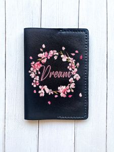 Шкіряна обкладинка на паспорт книжку :: Чорна (принт 284)