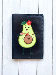 Шкіряна обкладинка на паспорт книжку :: Чорна (принт 309)