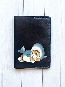 Шкіряна обкладинка на паспорт книжку :: Чорна (принт 355)