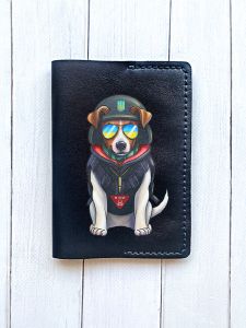 Шкіряна обкладинка на паспорт книжку :: Чорна (принт 4)