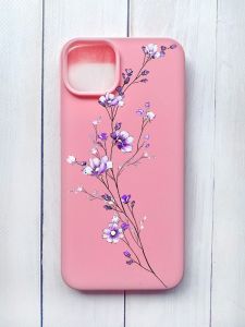 Матовий чохол на iPhone 15 Plus Рожевий :: Гілочка квітів (принт 278)