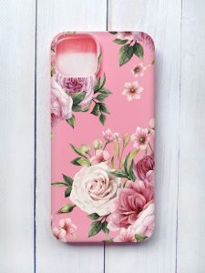 Матовий чохол на iPhone 15 Plus Рожевий :: Рожеві квіти (принт 287)