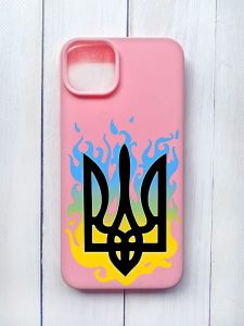 Матовий чохол на iPhone 15 Plus Рожевий :: Тризуб Полум'я (принт 257)