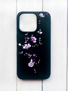 Матовий чохол на iPhone 15 Plus Чорний :: Гілочка квітів (принт 278)