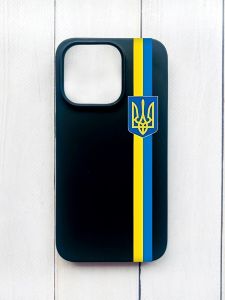 Матовий чохол на iPhone 15 Plus Чорний :: Стрічка Україна (патріотичний принт 253)