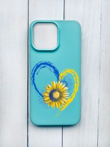 Матовий чохол на iPhone 15 Pro Max Бірюзовий :: Серце з соняхом. Україна (принт 260)
