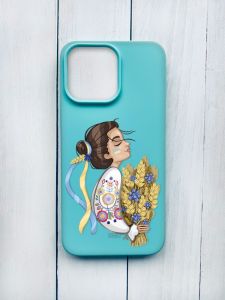 Матовий чохол на iPhone 15 Pro Max Бірюзовий :: Українка з колосками (принт 172)