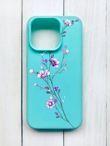 Матовий чохол на iPhone 15 Pro Бірюзовий :: Гілочка квітів (принт 278)