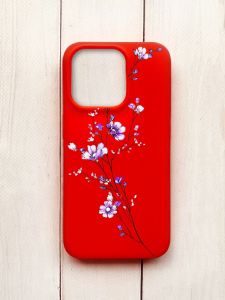 Матовий чохол на iPhone 15 Pro Червоний :: Гілочка квітів (принт 278)