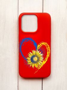 Матовий чохол на iPhone 15 Pro Червоний :: Серце з соняхом. Україна (принт 260)