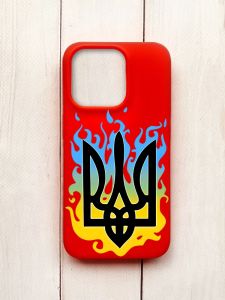 Матовий чохол на iPhone 15 Pro Червоний :: Тризуб Полум'я (принт 257)