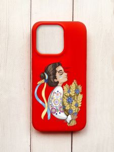 Матовий чохол на iPhone 15 Pro Червоний :: Українка з колосками (принт 172)