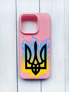 Матовий чохол на iPhone 15 Pro Рожевий :: Тризуб Полум'я (принт 257)