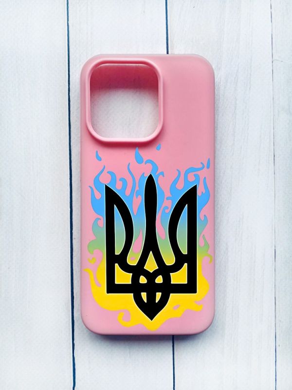 Матовий чохол на iPhone 15 Pro Рожевий :: Тризуб Полум'я (принт 257)
