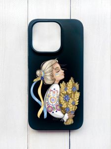 Матовий чохол на iPhone 15 Pro Чорний :: Українка з колосками (принт 173)