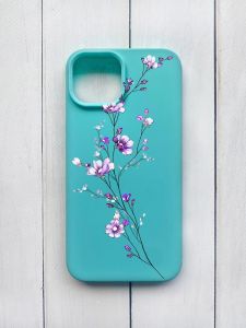 Матовий чохол на iPhone 15 Бірюзовий :: Гілочка квітів (принт 278)