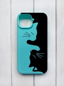 Матовий чохол на iPhone 15 Бірюзовий :: Котики (принт 118)