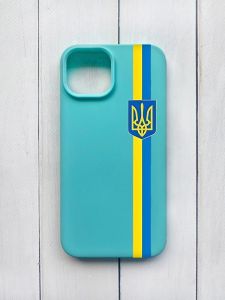 Матовий чохол на iPhone 15 Бірюзовий :: Стрічка Україна (патріотичний принт 253)