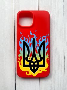 Матовий чохол на iPhone 15 Червоний :: Тризуб Полум'я (принт 257)