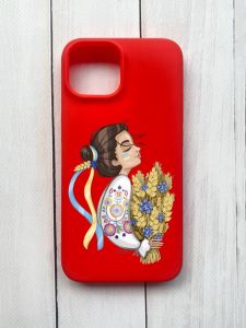 Матовий чохол на iPhone 15 Червоний :: Українка з колосками (принт 172)