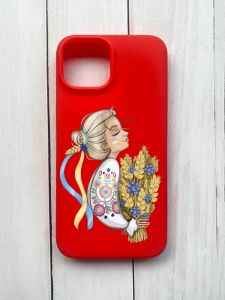Матовий чохол на iPhone 15 Червоний :: Українка з колосками (принт 173)
