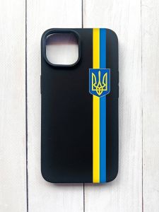 Матовий чохол на iPhone 15 Чорний :: Стрічка Україна (патріотичний принт 253)