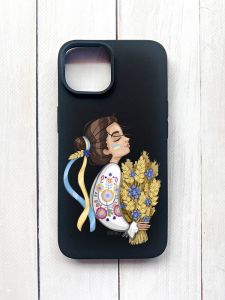 Матовий чохол на iPhone 15 Чорний :: Українка з колосками (принт 172)