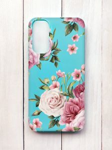 Матовий чохол на Samsung A34 5G Бірюзовий :: Рожеві квіти (принт 287)