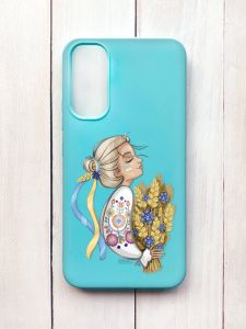 Матовий чохол на Samsung A34 5G Бірюзовий :: Українка з колосками (принт 173)