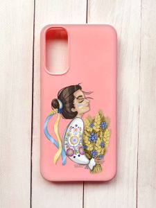 Матовий чохол на Samsung A34 5G Рожевий :: Українка з колосками (принт 172)