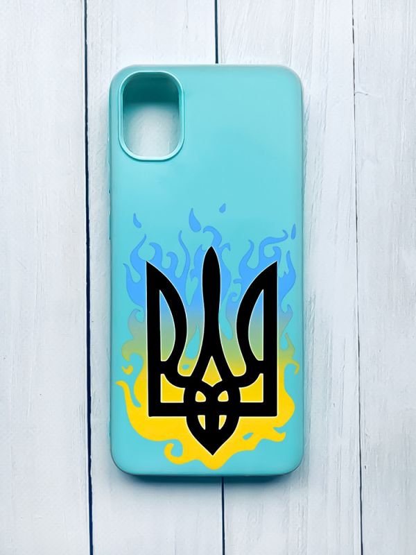 Матовий чохол на Samsung Galaxy A05 (A055) Бірюзовий :: Тризуб Полум'я (принт 257)