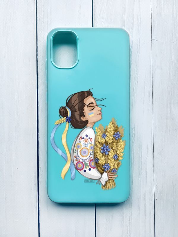 Матовий чохол на Samsung Galaxy A05 (A055) Бірюзовий :: Українка з колосками (принт 172)