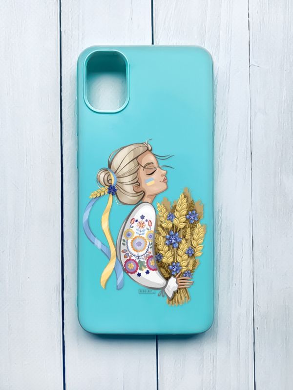 Матовий чохол на Samsung Galaxy A05 (A055) Бірюзовий :: Українка з колосками (принт 173)