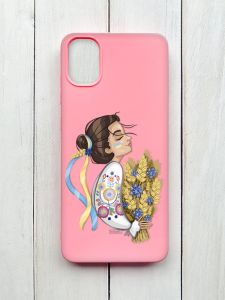 Матовий чохол на Samsung Galaxy A05 (A055) Рожевий :: Українка з колосками (принт 172)
