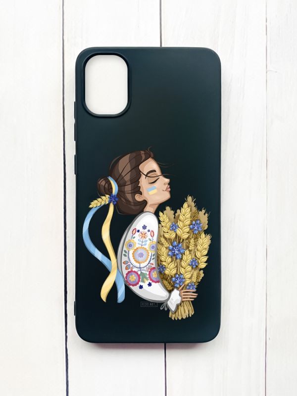 Матовий чохол на Samsung Galaxy A05 (A055) Чорний :: Українка з колосками (принт 172)