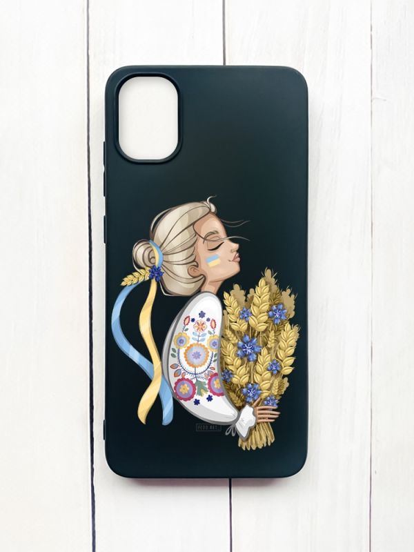 Матовий чохол на Samsung Galaxy A05 (A055) Чорний :: Українка з колосками (принт 173)