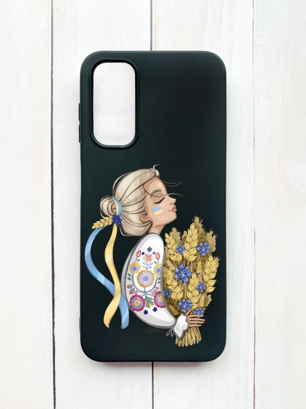 Матовий чохол на Samsung Galaxy A14 5G Чорний :: Українка з колосками (принт 173)
