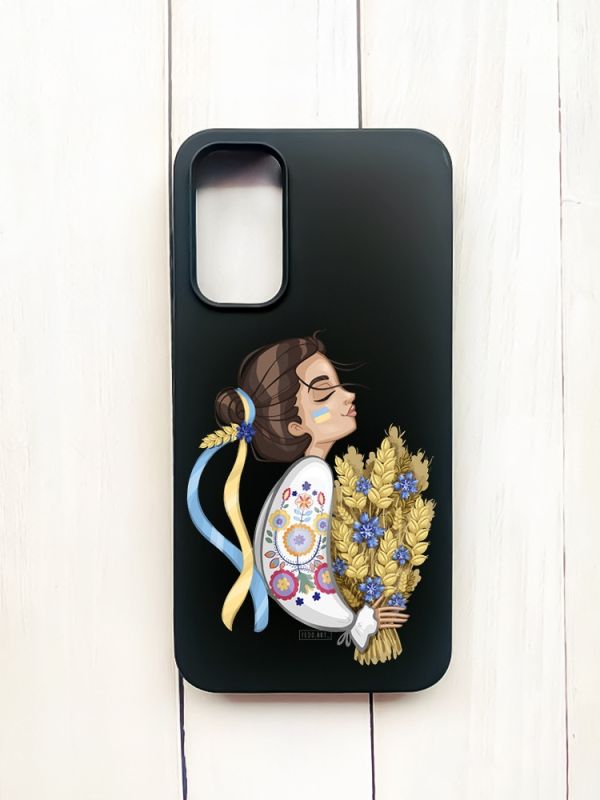 Матовий чохол на Samsung Galaxy A15 (A155) Чорний :: Українка з колосками (принт 172)