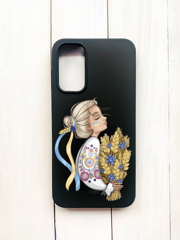 Матовий чохол на Samsung Galaxy A15 (A155) Чорний :: Українка з колосками (принт 173)