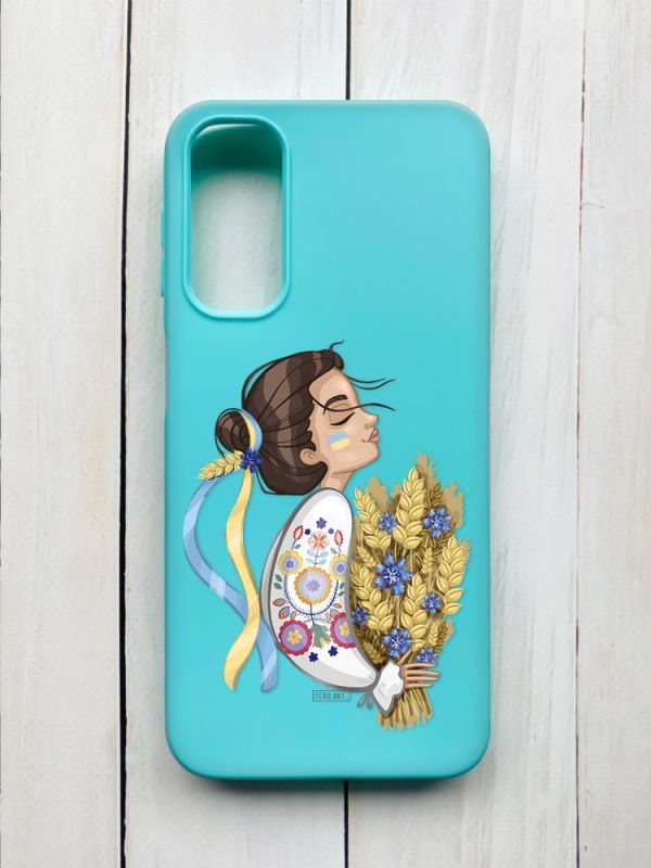 Матовий чохол на Samsung Galaxy A24 Бірюзовий :: Українка з колосками (принт 172)