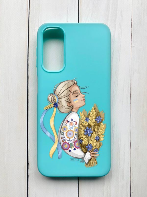 Матовий чохол на Samsung Galaxy A24 Бірюзовий :: Українка з колосками (принт 173)