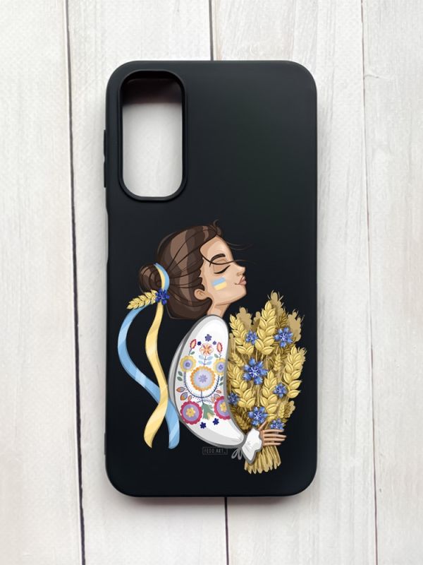 Матовий чохол на Samsung Galaxy A24 Чорний :: Українка з колосками (принт 172)
