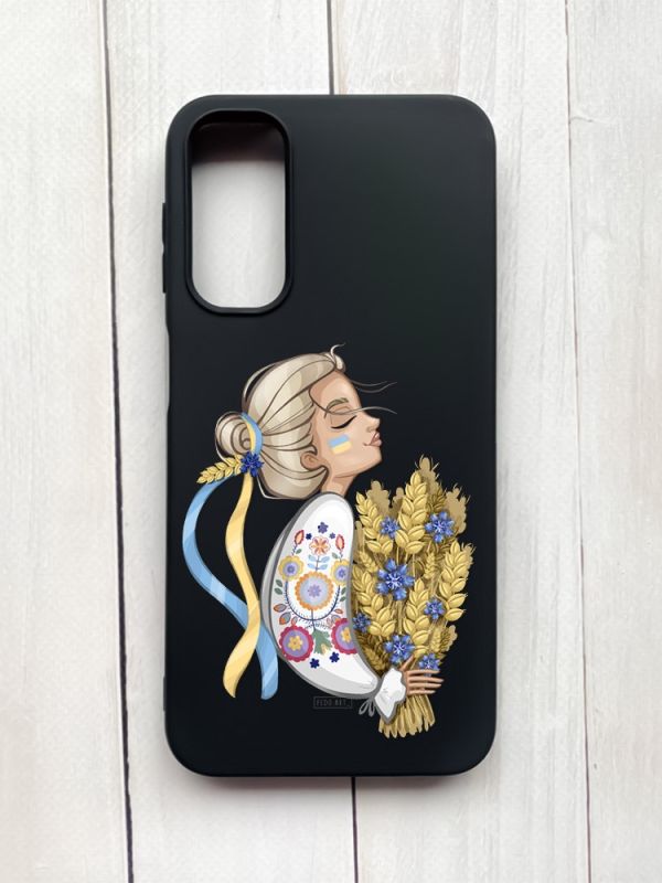 Матовий чохол на Samsung Galaxy A24 Чорний :: Українка з колосками (принт 173)