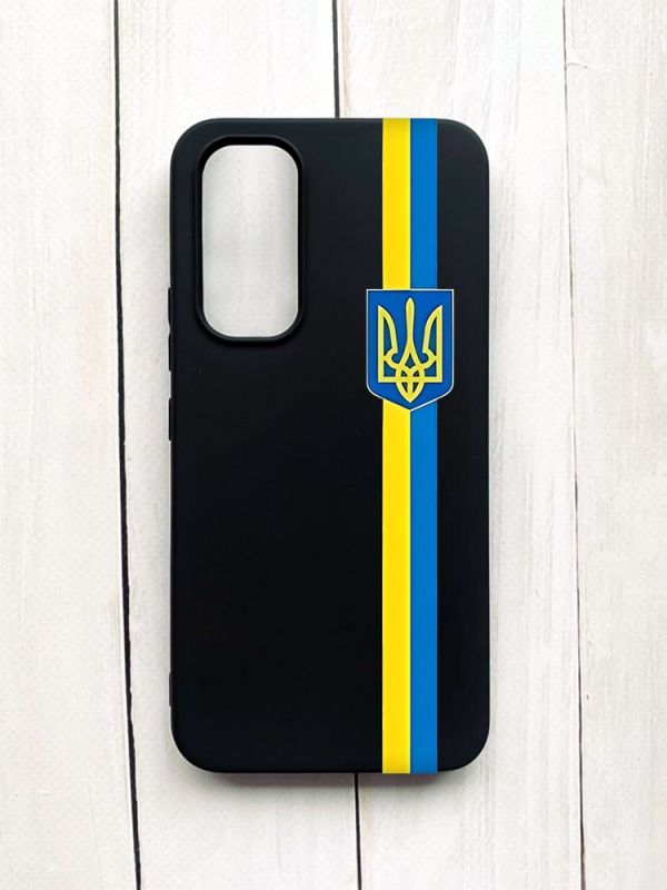 Матовий чохол на Samsung Galaxy A54 5G (A546) Чорний :: Стрічка Україна (патріотичний принт 253)