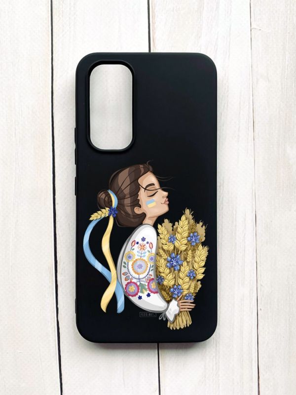 Матовий чохол на Samsung Galaxy A54 5G (A546) Чорний :: Українка з колосками (принт 172)