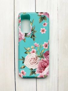 Матовий чохол на Samsung Galaxy M54 Бірюзовий :: Рожеві квіти (принт 287)